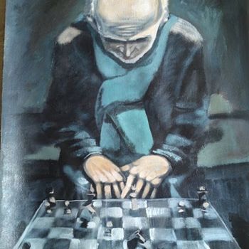 Painting titled "chessplayer" by Paulus Hoffman, Original Artwork, Oil