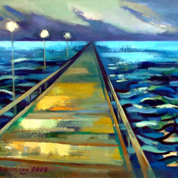 Peinture intitulée "Road in the Sea" par Laine Kainaize, Œuvre d'art originale, Huile