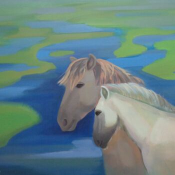 Peinture intitulée "Dviete Floodplain.…" par Laine Kainaize, Œuvre d'art originale, Huile