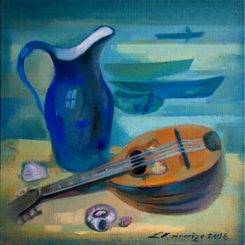 Peinture intitulée "Still Life by the r…" par Laine Kainaize, Œuvre d'art originale, Huile