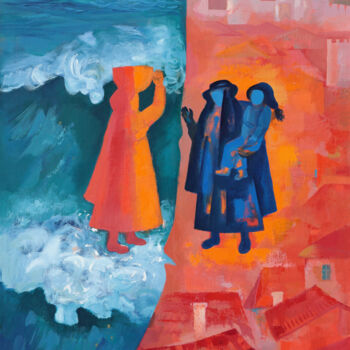 Peinture intitulée "Portugal - ocean, l…" par Laine Kainaize, Œuvre d'art originale, Huile