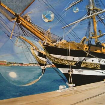 Peinture intitulée "l'escale de l'Ameri…" par Manu Surreabulliste, Œuvre d'art originale
