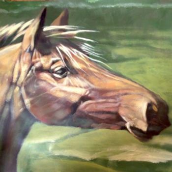 Pintura titulada "horse's head agains…" por Paulus Hoffman, Obra de arte original, Oleo