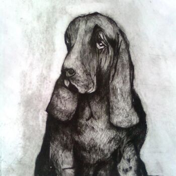 Printmaking titled "Dog (Basset)" by Janna Shulrufer, Original Artwork, Engraving