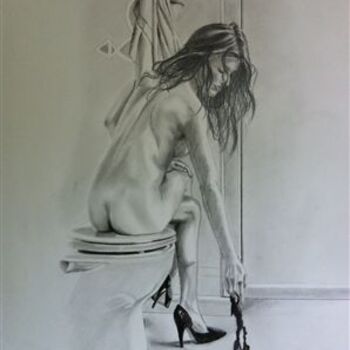 Drawing titled "Nue aux toilettes" by David Marchal, Original Artwork