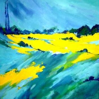 Peinture intitulée "Paysage jaune" par Catherine Suchocka, Œuvre d'art originale, Huile