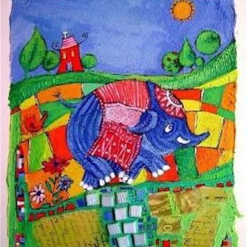 Peinture intitulée "Le petit éléphant b…" par Catherine Suchocka, Œuvre d'art originale