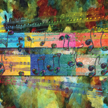 Arts numériques intitulée "Dancing Notes Yellow" par David Glotfelty, Œuvre d'art originale, Travail numérique 2D