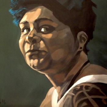 Schilderij getiteld "woman with tattoo" door Paulus Hoffman, Origineel Kunstwerk, Olie