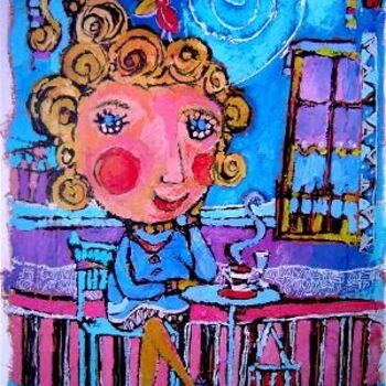 Peinture intitulée "Au café" par Catherine Suchocka, Œuvre d'art originale
