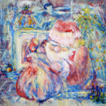 Painting titled "Le père Noël III" by Grazyna Hajewski, Original Artwork, Oil
