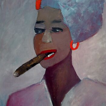 Pintura intitulada "woman with cigar" por Janna Shulrufer, Obras de arte originais, Óleo