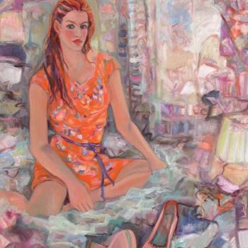 Painting titled "Ragazza e scarpe" by Lucio Betto, Original Artwork
