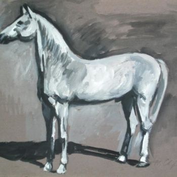 Peinture intitulée "Cheval blanc" par Nathalia Chipilova, Œuvre d'art originale, Huile