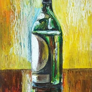 Painting titled "Bouteille de vin bl…" by Nathalia Chipilova, Original Artwork, Oil