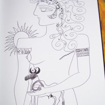 Dibujo titulada "Harappan Priestess" por Toni Barca, Obra de arte original