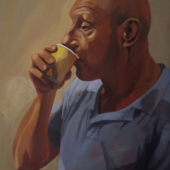 Schilderij getiteld "a man drinking coff…" door Paulus Hoffman, Origineel Kunstwerk, Olie