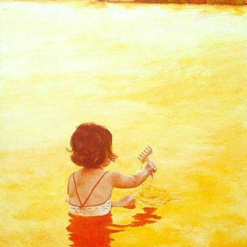 「JEUX D EAU」というタイトルの絵画 Stephanie Ledroitによって, オリジナルのアートワーク, アクリル ウッドストレッチャーフレームにマウント