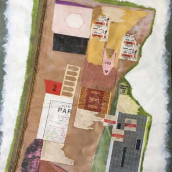 Collagen mit dem Titel "Noisette à la Gare…" von Denis Reitz, Original-Kunstwerk, Papier