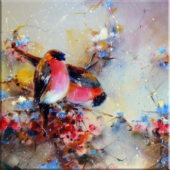 Painting titled "Titmouse birds" by Pavel Guzenko, Original Artwork, Oil