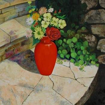 Peinture intitulée "le pot rouge" par Giuliano Bianchetti, Œuvre d'art originale