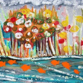 Ζωγραφική με τίτλο "Paysage poissons" από Delphine Mabed, Αυθεντικά έργα τέχνης, Λάδι