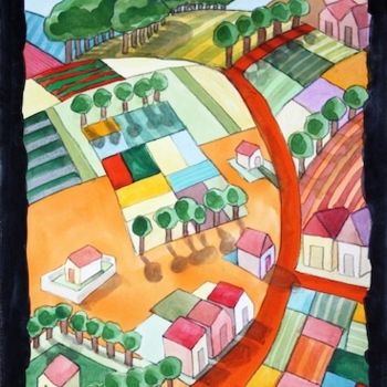 Peinture intitulée "Paysage - Champs" par Delphine Mabed, Œuvre d'art originale, Huile