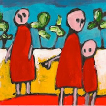 Ζωγραφική με τίτλο "famille en rouge" από Delphine Mabed, Αυθεντικά έργα τέχνης, Λάδι