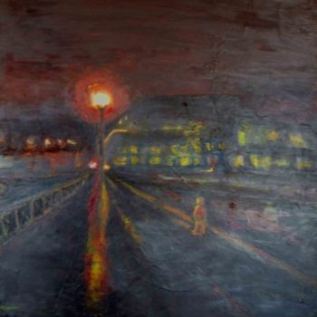Painting titled "Seul dans la nuit" by Monique Ducarton, Original Artwork, Acrylic Mounted on Wood Stretcher frame