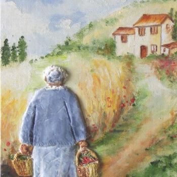 Peinture intitulée "le retour du marché" par Géraldine Streichert, Œuvre d'art originale, Huile