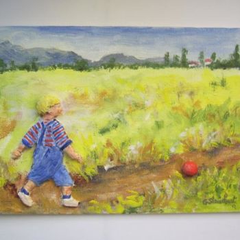 Painting titled "le ballon rouge" by Géraldine Streichert, Original Artwork, Oil