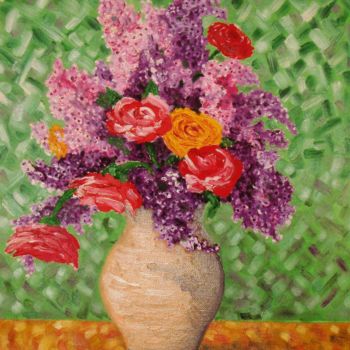 Painting titled "Lilac and Roses /Си…" by Nina Mitkova, Original Artwork, Oil