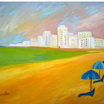 Painting titled "Sea in Tel-Aviv" by Janna Shulrufer, Original Artwork, Oil
