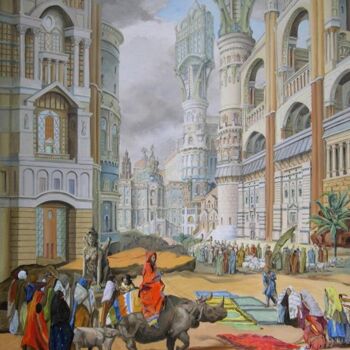 Peinture intitulée "L'entrée à Jérusalem" par Gilles Chambon, Œuvre d'art originale, Huile