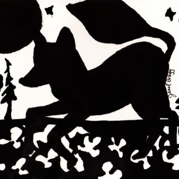 Painting titled "Fox at Night in Clo…" by Janel Bragg, Original Artwork, Oil