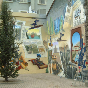 Peinture intitulée "FAÇADE MEDIATHEQUE…" par Nessé, Œuvre d'art originale, Acrylique