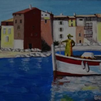Peinture intitulée "BARQUE SUR LE PORT…" par Eric Altmeyer, Œuvre d'art originale