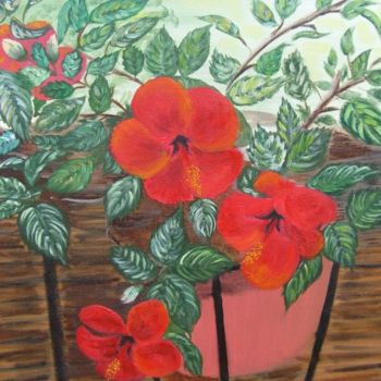 「HIBISCUS EN FLEURS」というタイトルの絵画 Dany Champemeによって, オリジナルのアートワーク, オイル