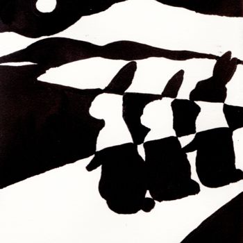 Painting titled "Rabbits at Night on…" by Janel Bragg, Original Artwork, Oil