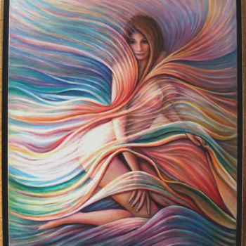 Painting titled ""Jeune fille nue da…" by Jean-Jacques Briquet, Original Artwork, Oil Mounted on Wood Stretcher frame