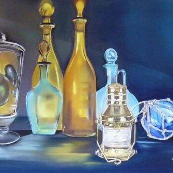 Painting titled "Composition marine" by Brigitte Bouron, Original Artwork, Pastel Mounted on Cardboard
