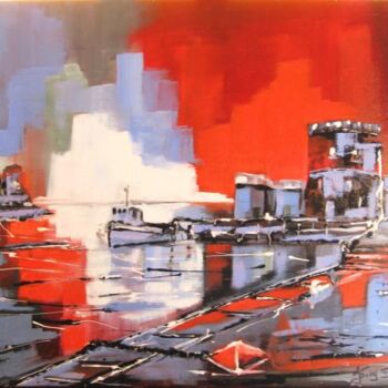 「Le port de La Roche…」というタイトルの絵画 Jacky Dumergueによって, オリジナルのアートワーク, オイル