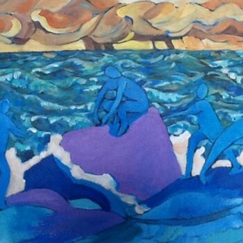 Ζωγραφική με τίτλο "Figures on rocks" από Simon Taylor, Αυθεντικά έργα τέχνης, Άλλος