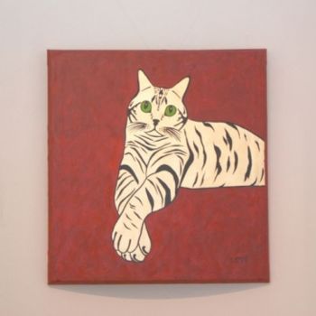 Sculpture titled "Red Cat" by Catalin Geana, Original Artwork, Mixed Media