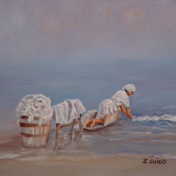 Pintura intitulada "lavandière du Mincio" por Lydia Guigo, Obras de arte originais, Óleo