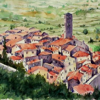 Painting titled "Cortona (Toscana)" by Tito Fornasiero, Original Artwork, Watercolor