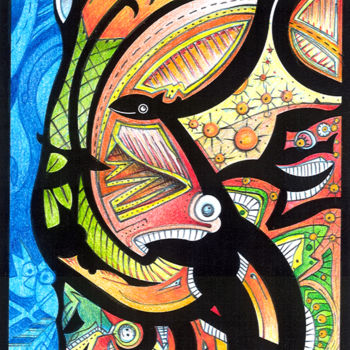 Drawing titled "Entre ciel et mer" by Jeff, Original Artwork, Pencil
