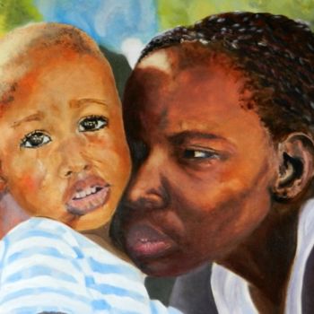 Painting titled "Pleurs- série Haîti" by Brigitte Mathé (MBL), Original Artwork, Oil
