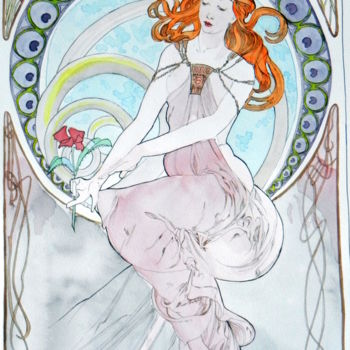 Drawing titled "Jeune fille, d'aprè…" by Brigitte Mathé (MBL), Original Artwork
