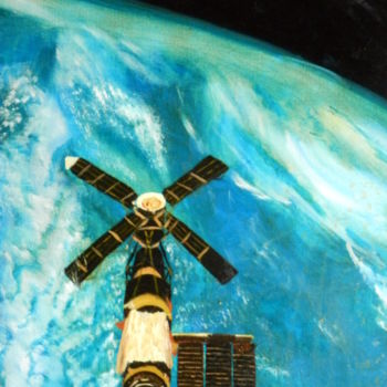 Painting titled "Planète bleue" by Brigitte Mathé (MBL), Original Artwork, Oil Mounted on Wood Stretcher frame